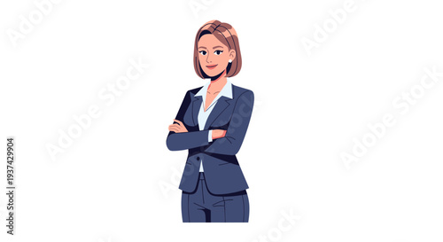 A confident businesswoman standing with her arms crossed on transparent background
