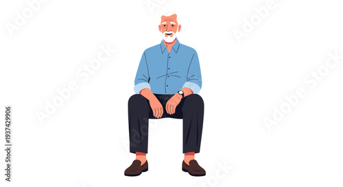 An older man sitting down on transparent background
