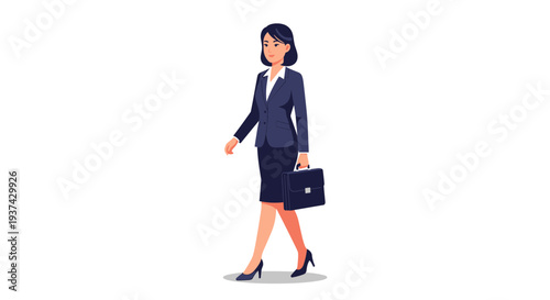 A professional businesswoman walking with a briefcase on transparent background