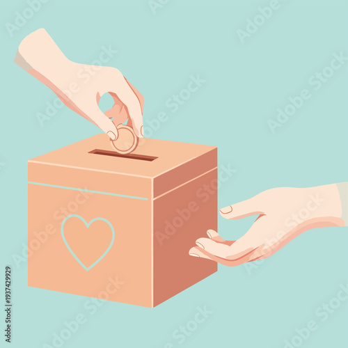 Hand Donating Coin to Charity Box.