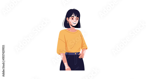 A young woman with dark hair standing on transparent background