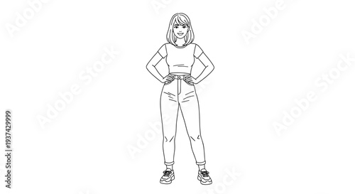 A confident young woman standing with her hands on her hips on transparent background