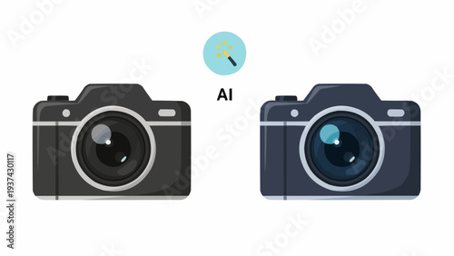 Two Black Digital Cameras Side By Side.