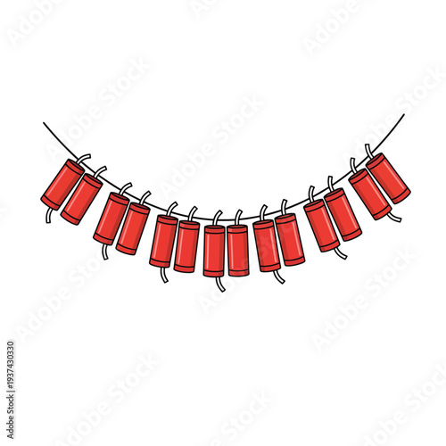 Red Chinese Lanterns Hanging on Wire.