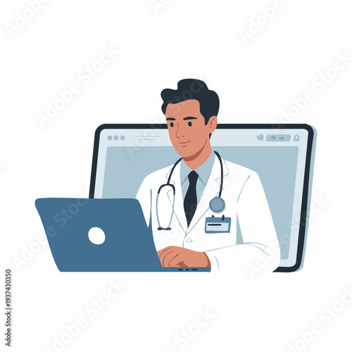 Doctor measuring patient blood pressure with sphygmomanometer on laptop screen