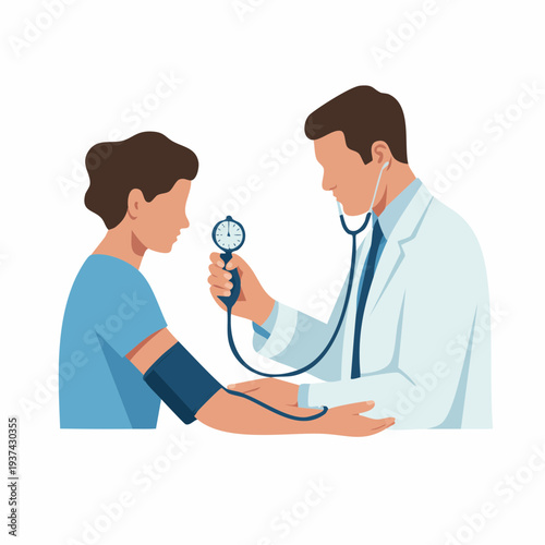 Doctor examining patient with stethoscope in medical checkup scene vector illustration