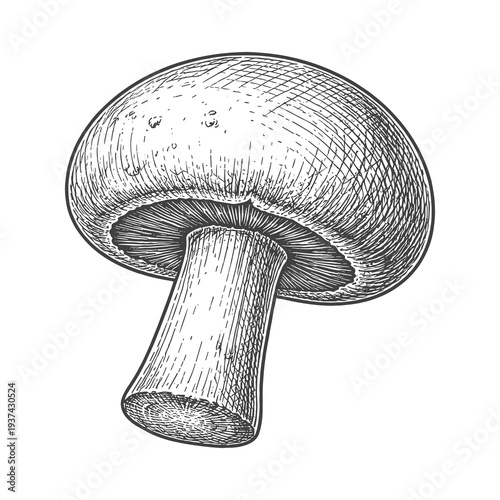 Vintage Engraved Mushroom Illustration for Pizza Ingredient
