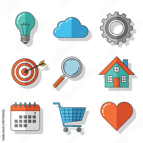 Collection of Various Cartoon Style Icons.