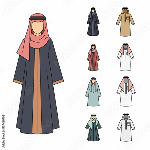 Woman Wearing Abaya with Hijab Headscarf.