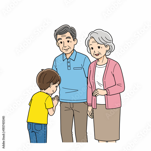 Family of three generations together smiling.