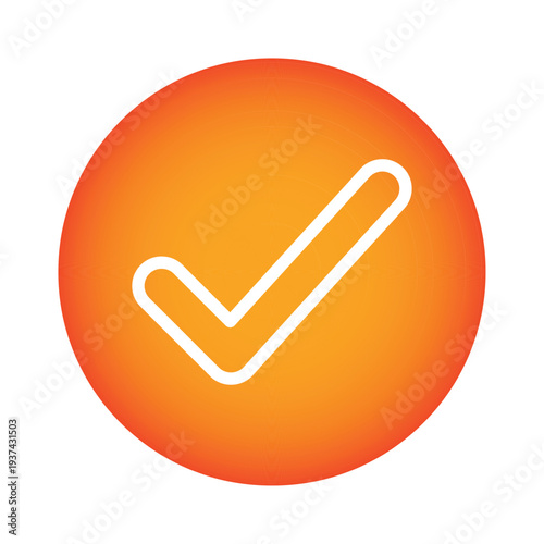 Orange Circle Checkmark Icon, Success and Approval Tick Symbol, Round Button for Tasks and Completed Actions, Modern Graphic Isolated on White Background