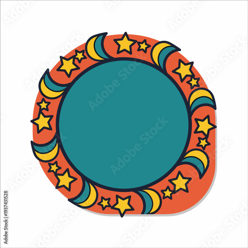 Colorful Circle with Stars and Moons.