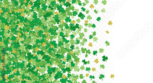 Green and gold shamrocks falling on white background festive st patrick's day decoration vibrant celebration concept