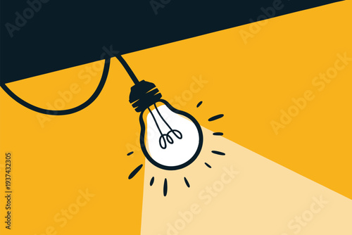 Light Bulb Idea Concept with Yellow Background and Black Accents