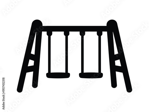 Black Silhouette of Empty Swing Set on White Background