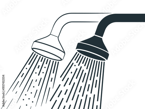 Dual Shower Heads with Water Flow, Modern Bathroom Fixture Illustration