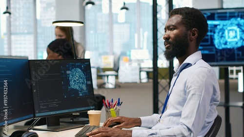 Cuadro en lienzo Software developer writing code on PC, developing deep learning APIs