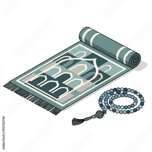 Prayer Mat and Rosary Beads Illustration.