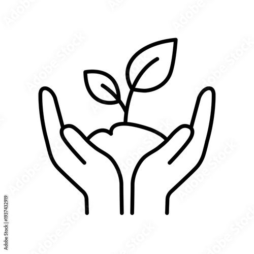 Human hands holding a small growing plant, representing environmental protection, sustainability, and nature conservation.