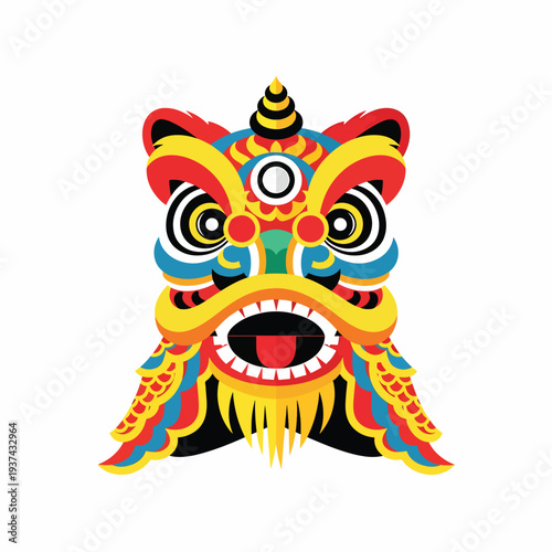 Vibrant Traditional Chinese Lion Dance Mask.