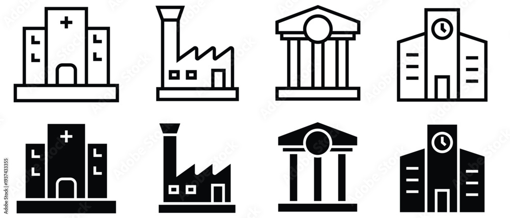 Obraz premium Buildings line and solid icons set