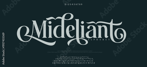 Midelianto Elegant alphabet letters font logo classic minimal fashion designs. Typography modern sans fonts and number for logo brand. vector illustration