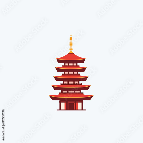 Red Chinese Pagoda Temple Architecture.