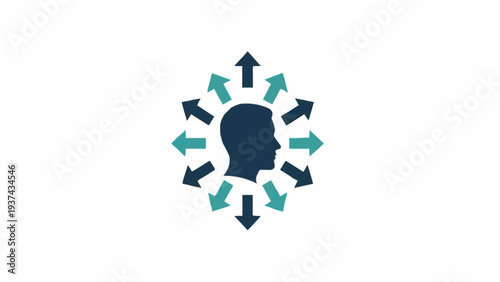 Human Head Silhouette with Surrounding Arrows.