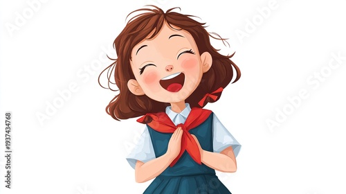 Wallpaper Mural Happy student with red bow laughing and clapping Torontodigital.ca