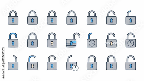 Collection of various padlock icons.