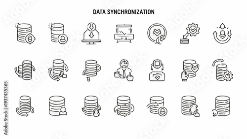 Data synchronization icons on white background.