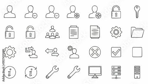 Business icons for technology and communication.