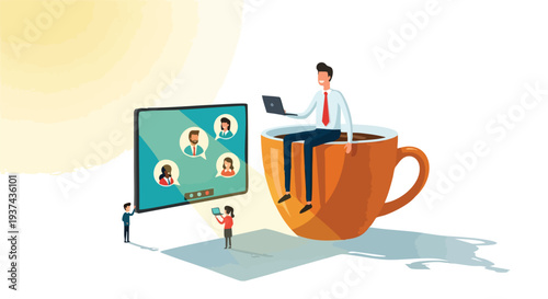 Hybrid Workforce Collaboration Concept Illustrating Virtual Team Meetings and Global Connectivity for Modern B2B SaaS Platforms