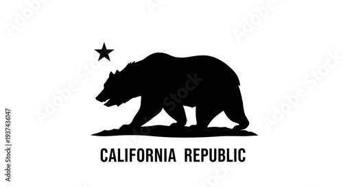 California Republic flag with bear silhouette and star, black and white