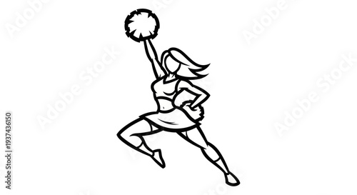 Cheerleader Silhouette with Pom-Pom, Dynamic Pose, Energetic Move