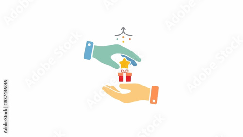 Hands Exchanging Gift Box with Ribbon.