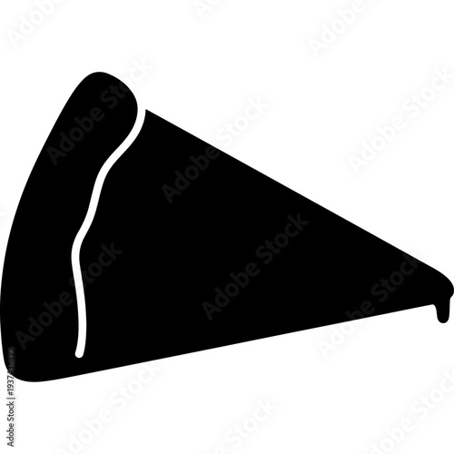 Delicious pizza slice with melting cheese, depicted as a bold black silhouette vector graphic, ideal for pizzeria branding or fast food menus.