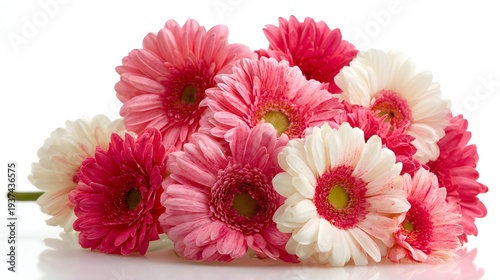 Vibrant Pink and White Gerbera Daisy Bouquet on a Pristine White Background.