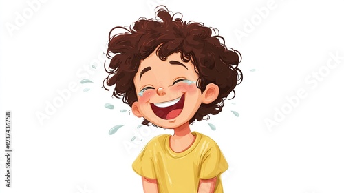 Wallpaper Mural Cheerful cartoon child with curly hair laughing Torontodigital.ca