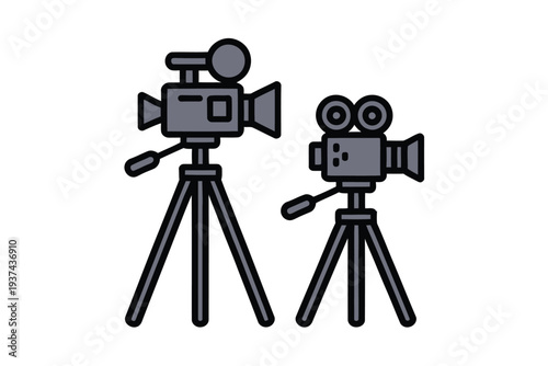 Two Film Cameras on Tripods