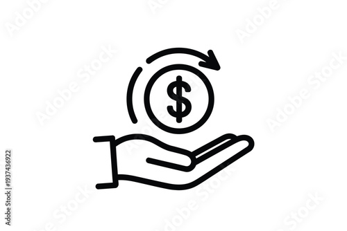 Hand Holding Dollar Coin with Rotating Arrow, Finance and Investment Concept