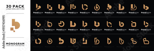 Luxury letter B icon vector logo design collection.
