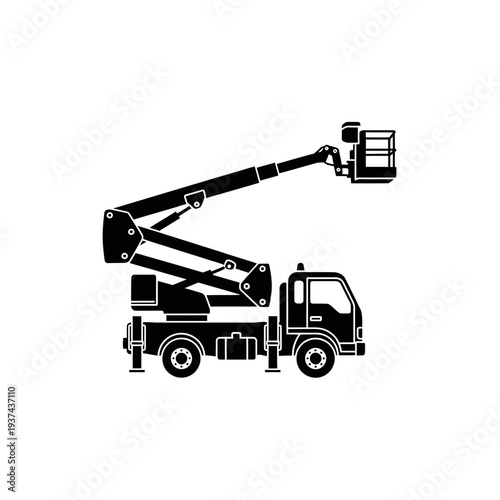 Silhouette of a truck-mounted aerial platform lift, industrial equipment for high access tasks