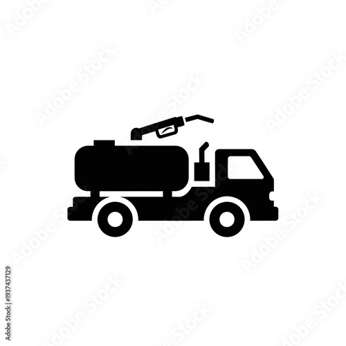 Fueling truck icon with a nozzle for liquid transportation and delivery