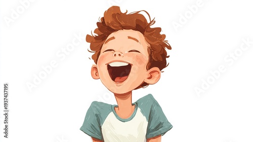 Wallpaper Mural Cheerful cartoon boy laughing with joyful expression Torontodigital.ca