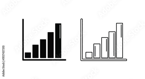 Black and white bar chart icons set vector for data visualization, business growth, and statistical analysis, ideal for websites and presentations
