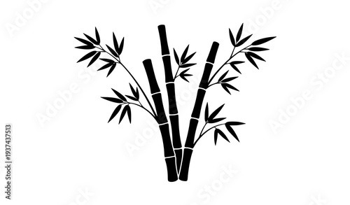 Decorative bamboo silhouette vector with layered stalks and leaves isolated on white background