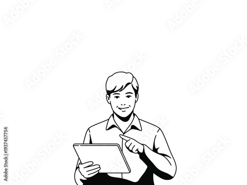 Smiling Boy Holding Tablet Computer