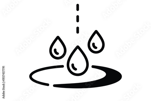An abstract graphic icon depicts water droplets falling from above onto a circular surface.