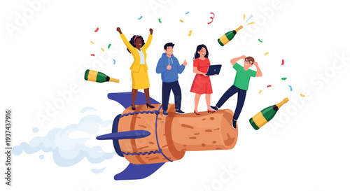 Diverse professional team scaling business success and celebrating a high-growth milestone launch for a B2B SaaS platform